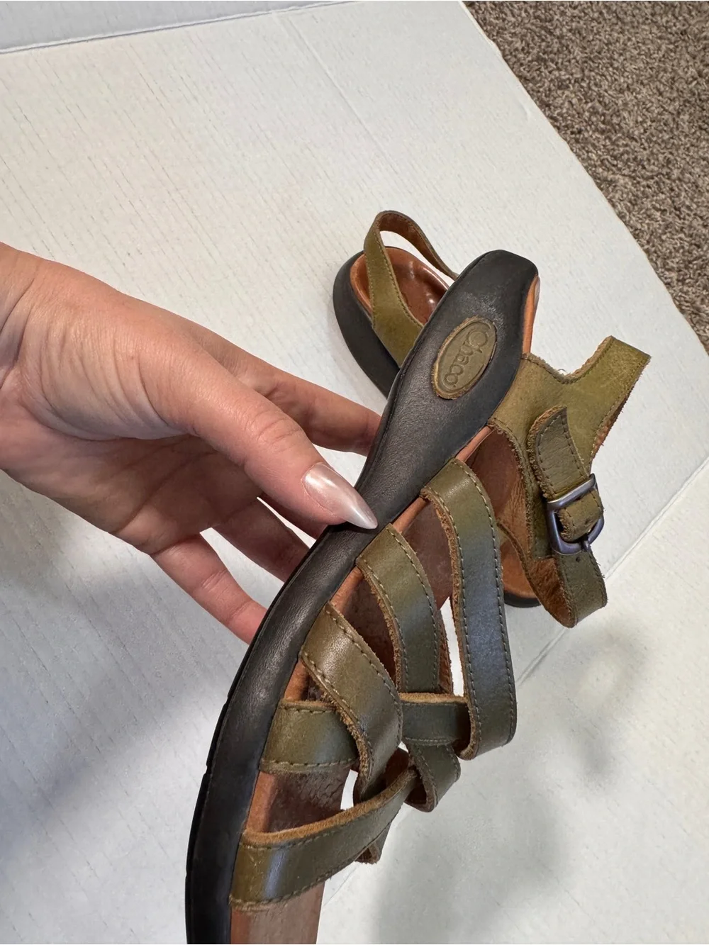 Chacos Green Leather Strappy Outdoorsy Sandals Womens 7 Comfort Hiking